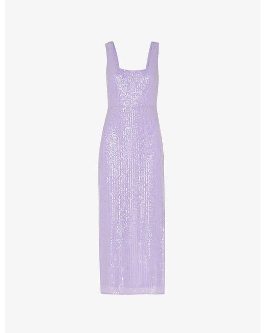 Whistles Purple Miriam Sequin-embellished Stretch Recycled-polyester Midi Dress
