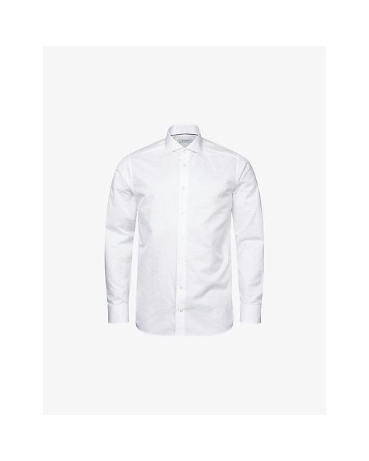 Eton of Sweden White Solid Regular-fit Cotton And Linen-blend Shirt for men