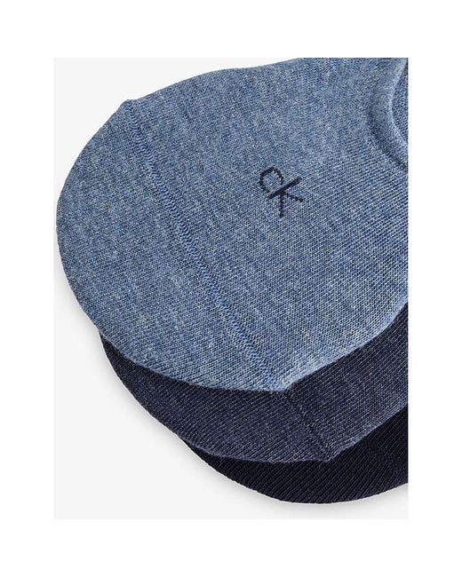 Calvin Klein Blue Logo No-Show Stretch-Cotton Socks for men