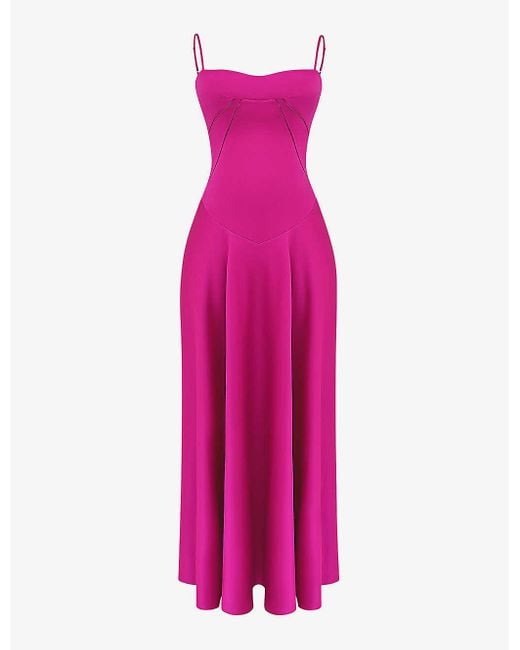 House Of Cb Pink Anabella Fitted-bodice Lace-up Satin Maxi Dres