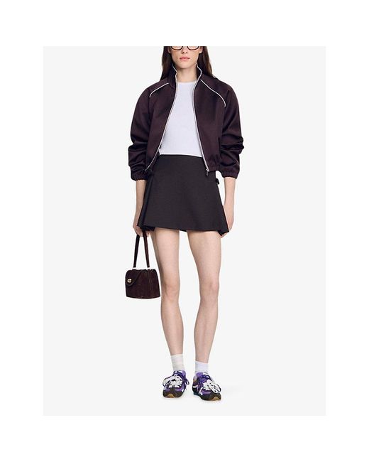 Sandro Black Pleated Mid-Rise Wool-Blend Mini Skirt