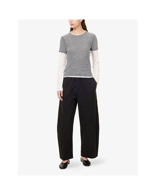 ME+EM Gray Double-Layered Striped Cotton T-Shirt