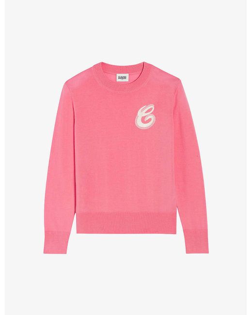 Claudie Pierlot Magnetic Logo-embroidered Wool Jumper in Pink | Lyst