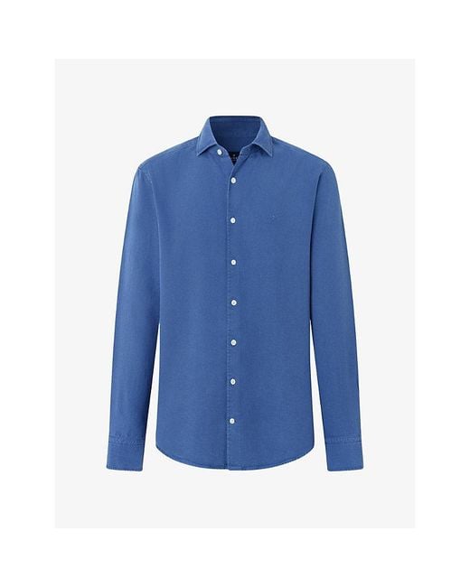 Hackett Blue Textured Tailored-Fit Cotton Shirt for men