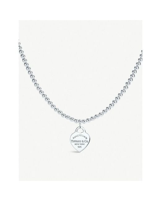 Tiffany & Co Metallic Return To Tiffany Heart Tag In Sterling Silver On A Bead Necklace