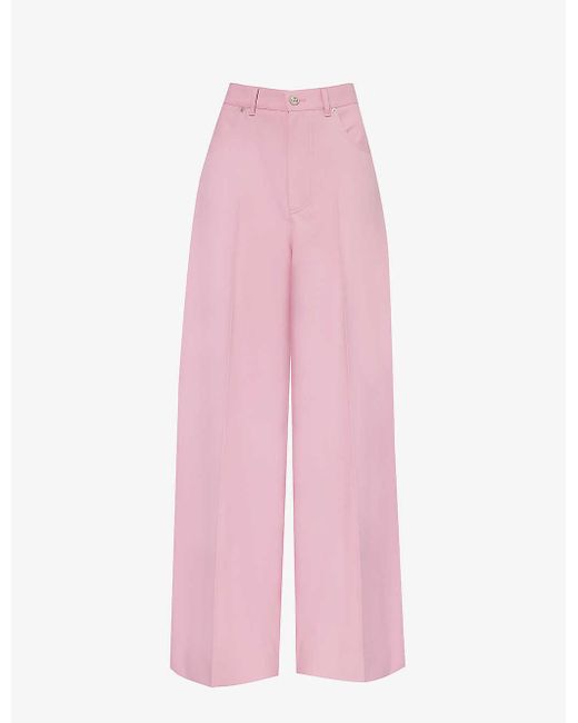 Gucci Pink Pressed-crease High-rise Wide-leg Wool Trousers