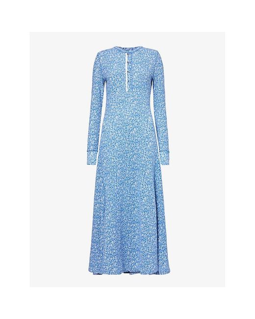 Polo Ralph Lauren Blue Floral-print Cotton-knit Maxi Dress