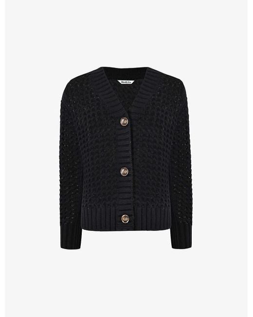 Ro&zo Black Chunky-crochet Loose-fit Knitted Cardigan