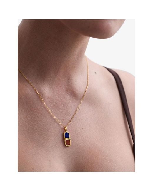 Astley Clarke White X Laura Jackson Pendant 18Ct-Plated 925 Sterling- Lapis Lazuli & Jasper Necklace