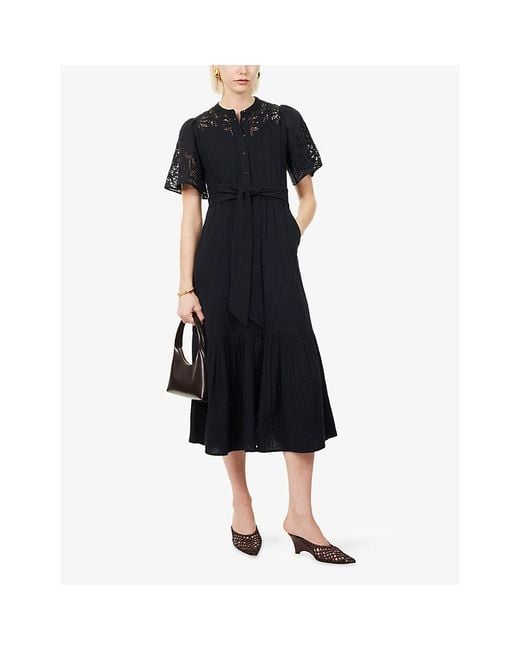 ME+EM Blue Cheesecloth Embroidered Cotton Maxi Dress