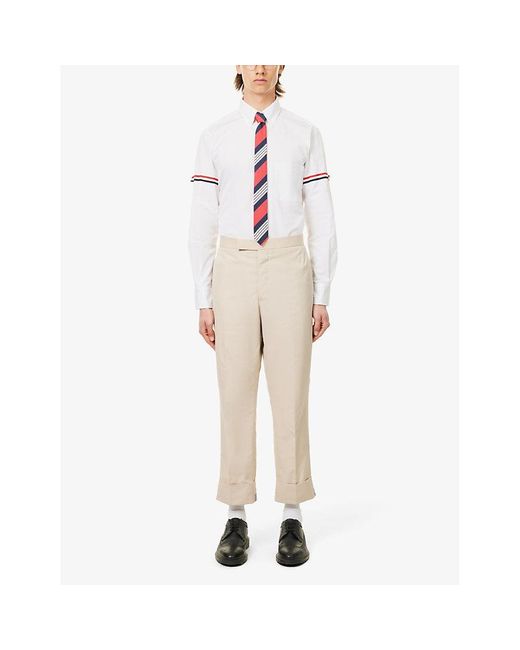 Thom Browne White Brand-patch Long-sleeved Cotton Shirt for men