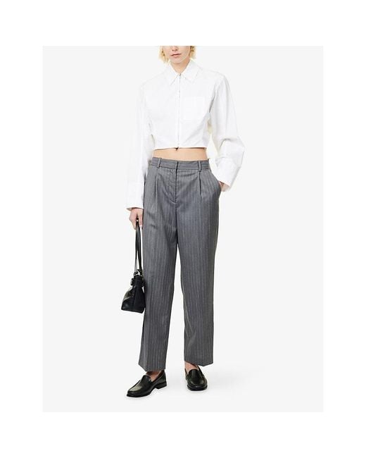 Anine Bing Gray Trent Pinstripe Wool Trousers