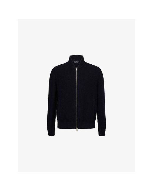 Dunhill Black Stand-Collar Cotton-And-Cashmere Knit Bomber Jacket for men