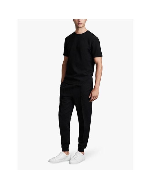 Reiss Black Bradley Stitched-Trim Stretch Woven-Blend T-Shirt for men