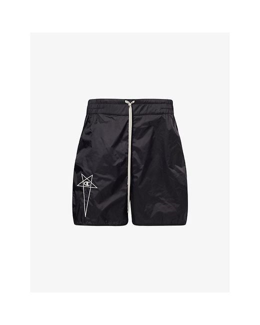 Rick Owens Men's Blue X Champion Logo-Embroidery Nylon Shorts - Main Image