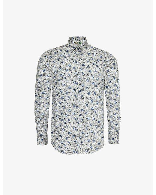 Paul Smith Gray Floral-print Slim-fit Cotton Shirt for men