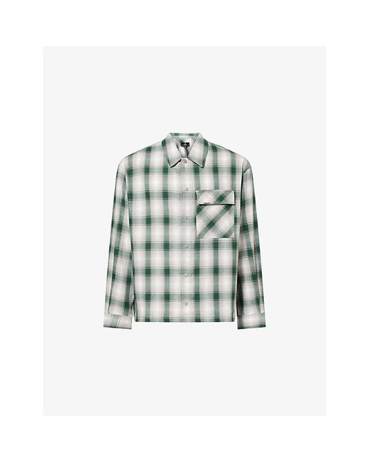 Represent Green Check Waffle Cotton-Flannel Shirt for men