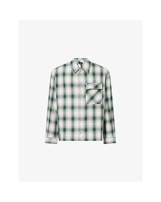 Represent Green Check Waffle Cotton-Flannel Shirt for men