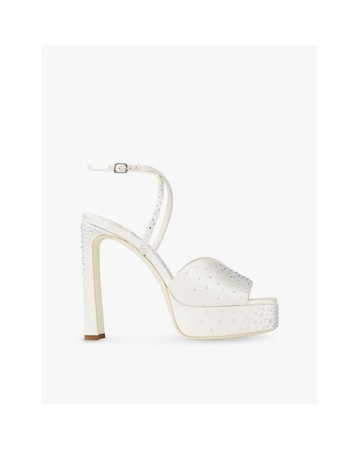 Jimmy Choo White Karli 125 Crystal-Embellished Satin Platform Heeled Sandals