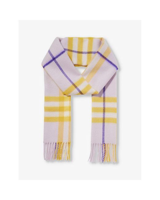 Burberry Pink Giant Check Fringed-trim Cashmere Scarf