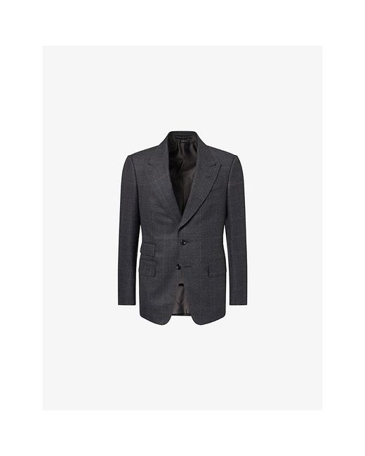 Tom Ford Blue Shelton Overcheck Single-Breasted Wool Jacket for men