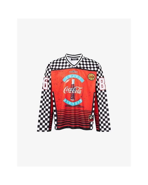 AWAKE NY Red X Coca Cola Hockey Long-Sleeves Woven T-Shirt for men