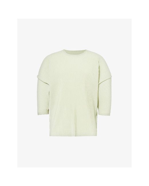 Homme Plissé Issey Miyake White Pleated Crewneck Knitted T-shirt for men