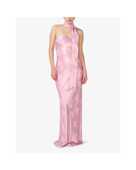 OMNES Pink Myla Floral-Jacquard Woven Maxi Dress