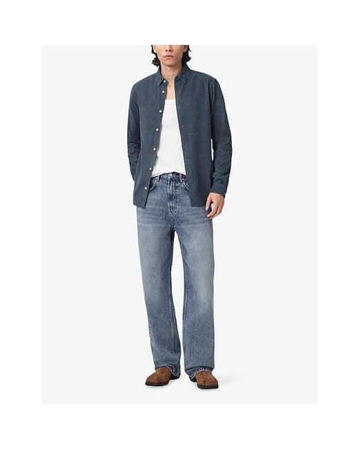 AllSaints Blue Lorella Spread-Collar Organic Cotton-Blend Shirt for men