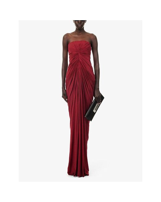 Rick Owens Red Radiance Ruched Slim-fit Cotton Maxi Dress