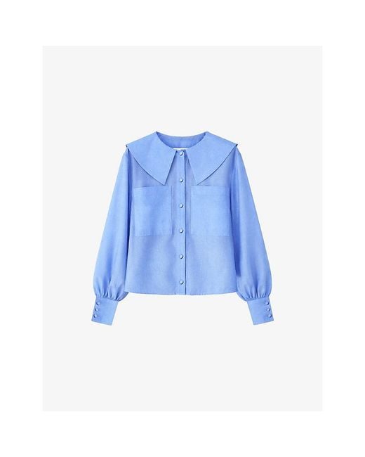 Ro&zo Blue Oversized-Collar Chest-Pocket Lyocell-Blend Blouse