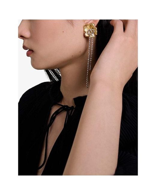 Maje White Flower-Tone Brass Drop Earrings