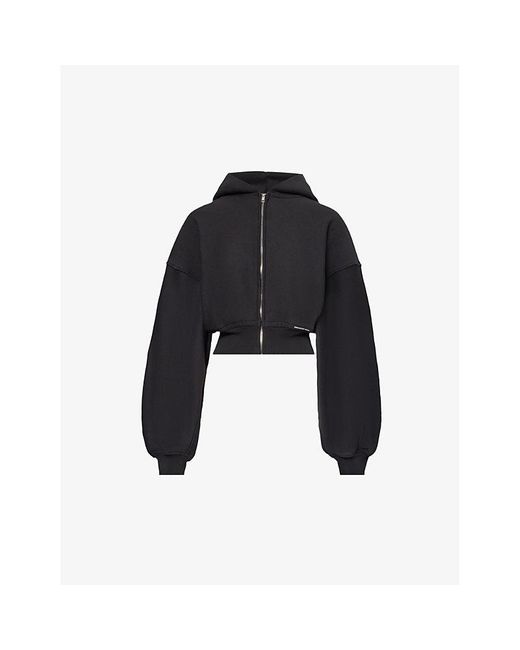 T By Alexander Wang Black Brand-patch Cropped Cotton-jersey Hoody