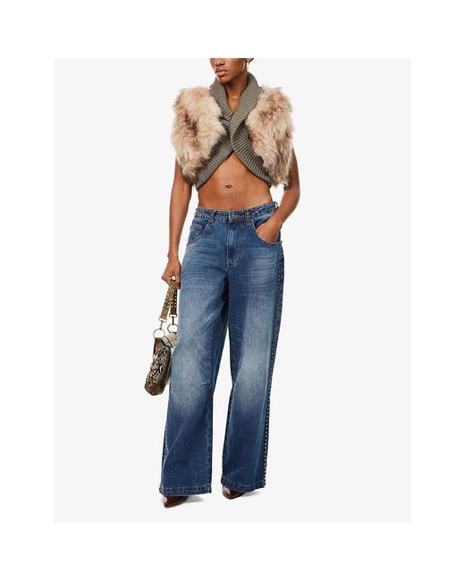 Jaded London Blue Colossus Studded Wide-Leg High-Rise Denim Jeans
