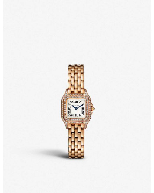 Cartier White Crwjpn0020 Panthère De Mini 18ct Rose-gold And Diamond Quartz Watch
