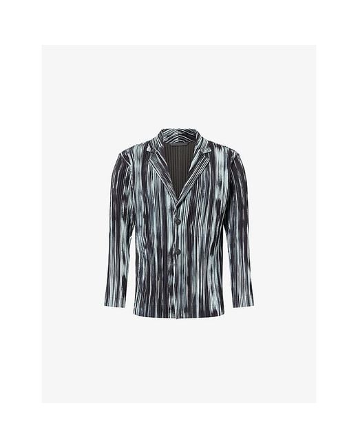 Homme Plissé Issey Miyake Blue Brushstroke Striped Pleated Knitted Jacket for men
