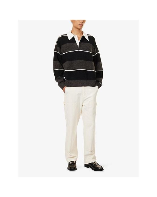 The Couture Club Black Striped Fluffy Collared Crewneck Knitted Jumper for men