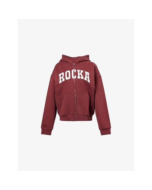 Ru & Rocka Red Varsity Logo-Print Jersey Hoodie