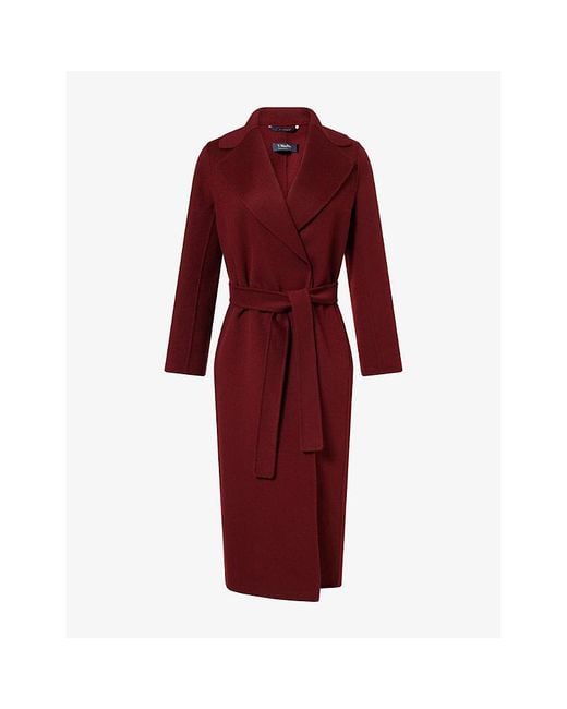 Max Mara Red Drap Long Wool Wrap Coat