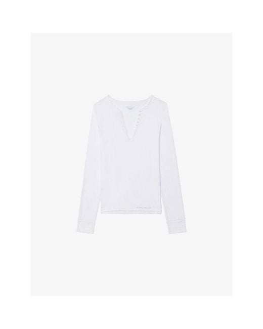 Zadig & Voltaire White Tuni Long-Sleeved Cotton-Jersey T-Shirt