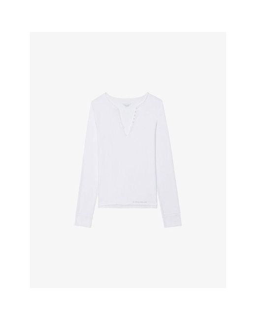 Zadig & Voltaire Women's White Tuni Long-Sleeved Cotton-Jersey T-Shirt