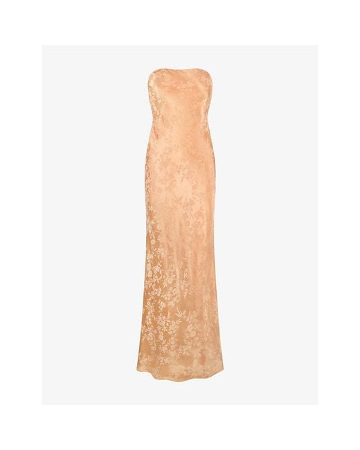 OMNES Orange Amdra Strapless Jacquard Satin Maxi Dress