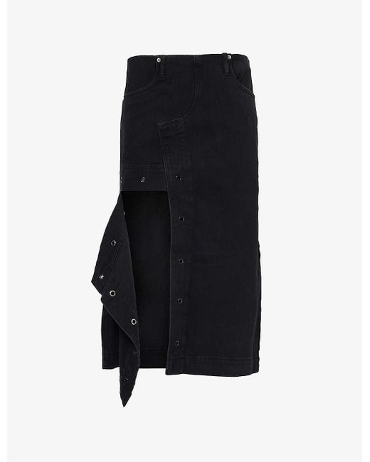 House Of Sunny Black The Half Cut Mid-rise Denim-blend Midi Skirt