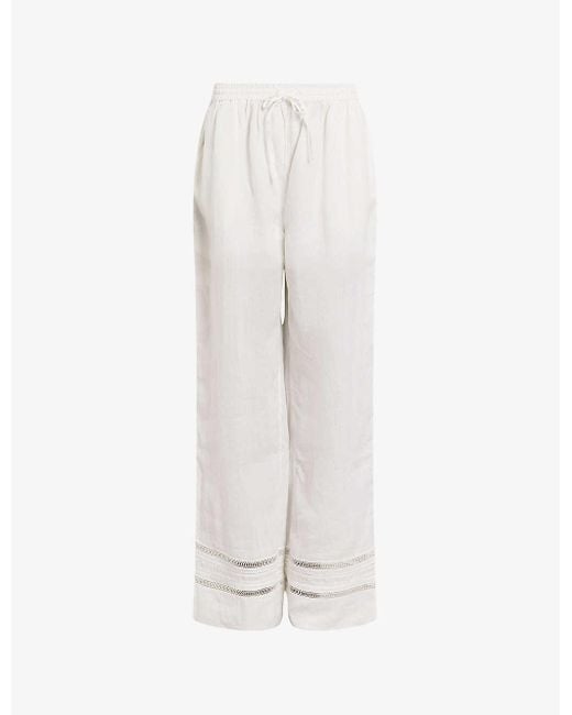 AllSaints White Jade Stripe-embroidered High-rise Linen Trousers