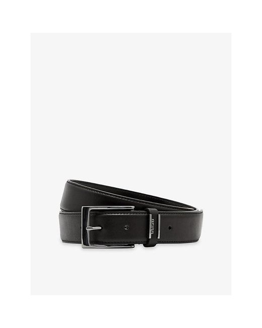 Reiss Black Finch Branded-Buckle Leather Belt for men