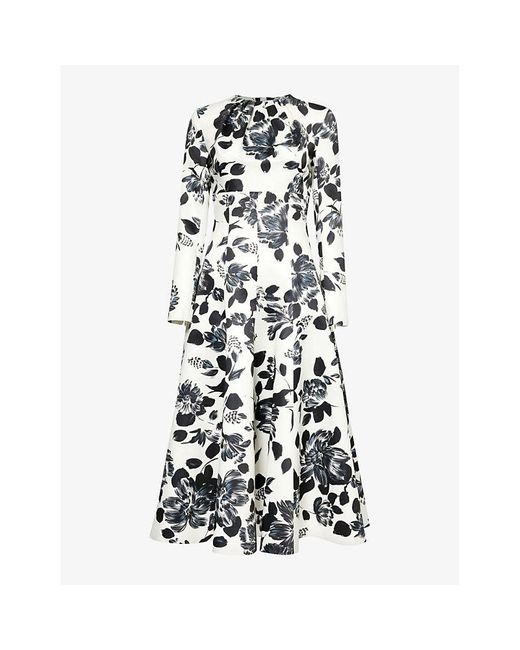 Emilia Wickstead Black Floral-print Long-sleeve Woven Midi Dress