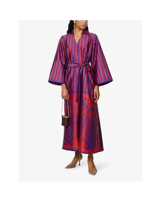 Ara Purple Brand-Print Relaxed-Fit Satin Kaftan