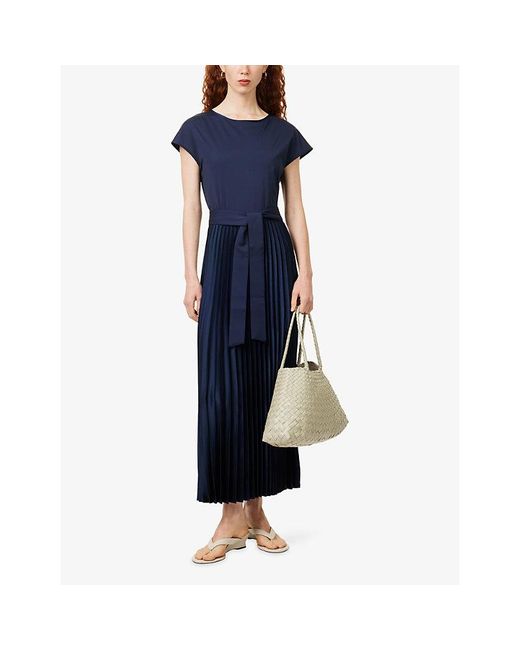 Weekend by Maxmara Blue Interlock Pleated Jersey Midi Dress