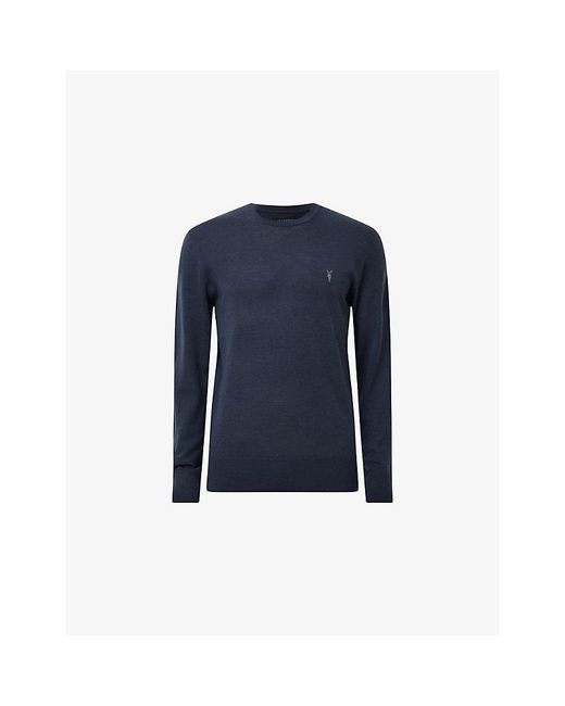 AllSaints Blue Mode Merino Marl-Pattern Wool Crew Jumper for men