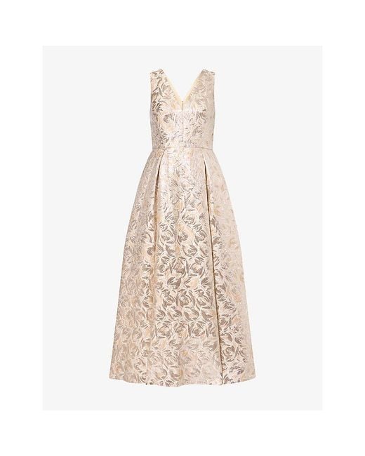 Huishan Zhang Natural Omaya Floral-Jacquard Woven Maxi Dress